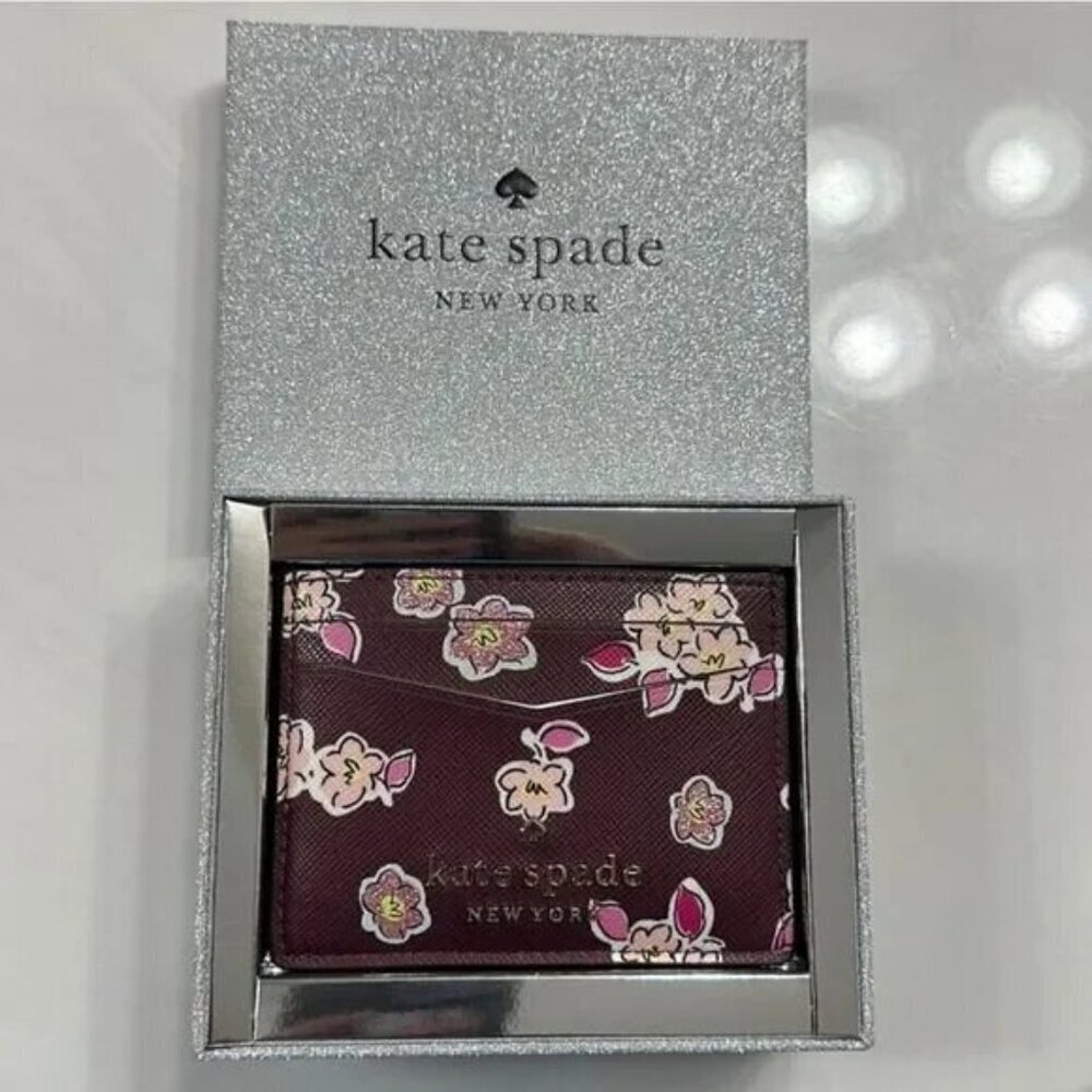♠️♠️Kate Spade Tinsel Deep Berry Glitter Fabric Boxed Card Case Holder  NWT